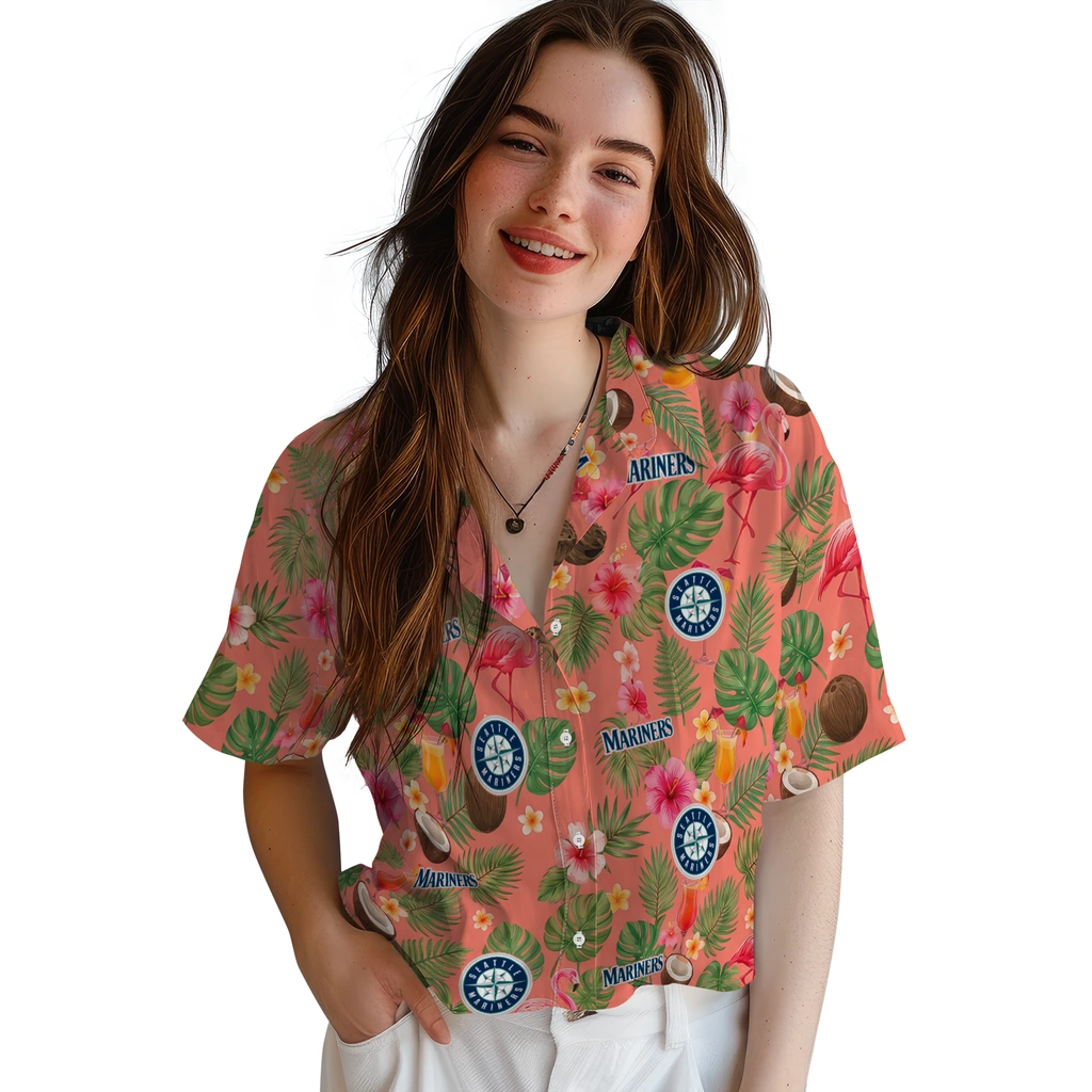 Seattle Mariners Hawaiian Shirt - Personalized Coral Pink Seattle Mariners Hawaiian Shirt - Personalized Coral Pink