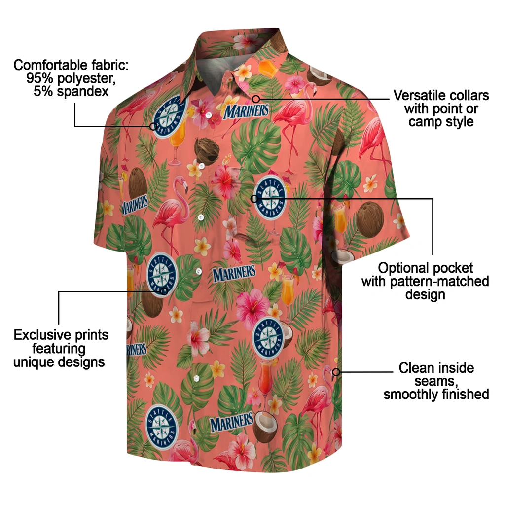 Seattle Mariners Hawaiian Shirt - Personalized Coral Pink Seattle Mariners Hawaiian Shirt - Personalized Coral Pink