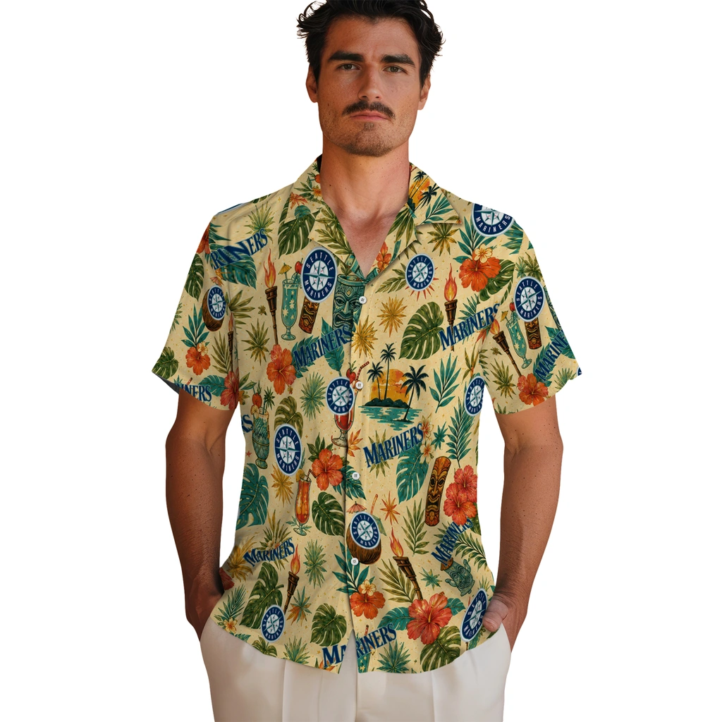 Seattle Mariners Hawaiian Shirt - Personalized Cream Seattle Mariners Hawaiian Shirt - Personalized Cream