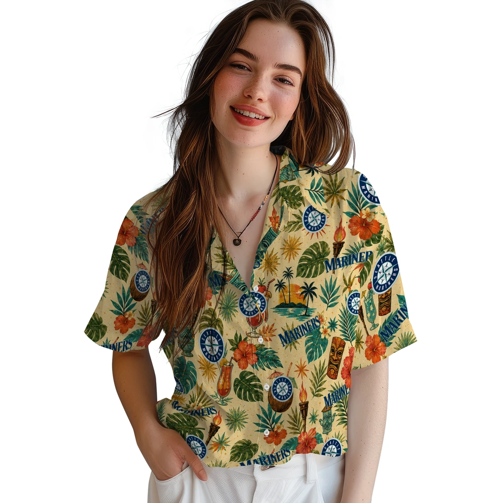 Seattle Mariners Hawaiian Shirt - Personalized Cream Seattle Mariners Hawaiian Shirt - Personalized Cream