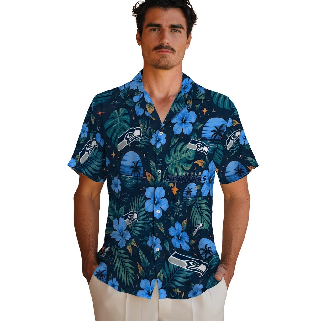 Seattle Seahawks Hawaiian Shirt - Personalized Blue Seattle Seahawks Hawaiian Shirt - Personalized Blue