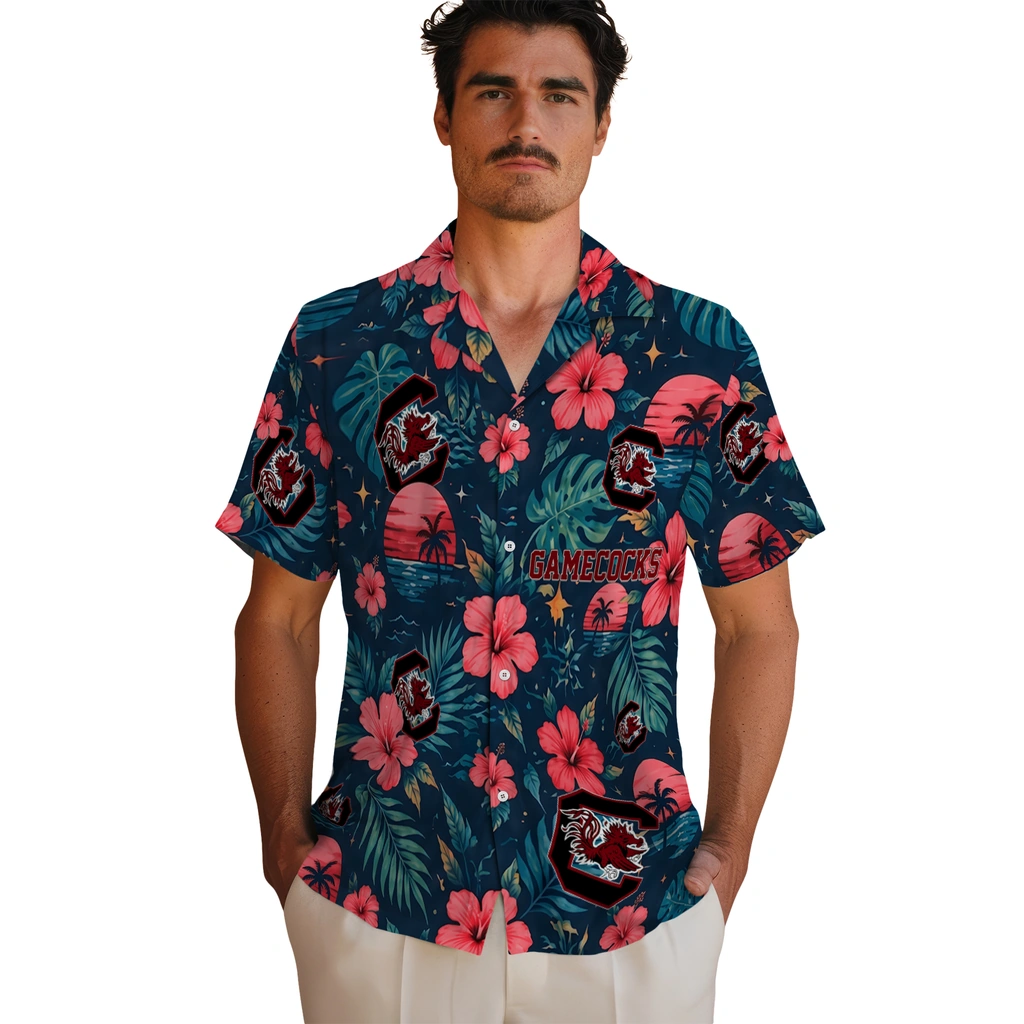 South Carolina Gamecocks Hawaiian Shirt - Custom Garnet Blue South Carolina Gamecocks Hawaiian Shirt - Custom Garnet Blue