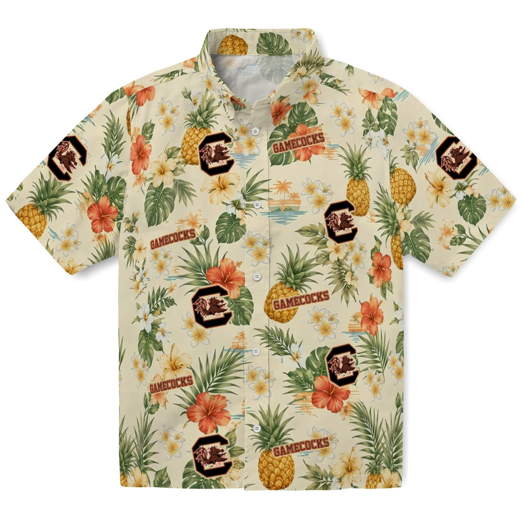 South Carolina Gamecocks Hawaiian Shirt - Personalized Cream