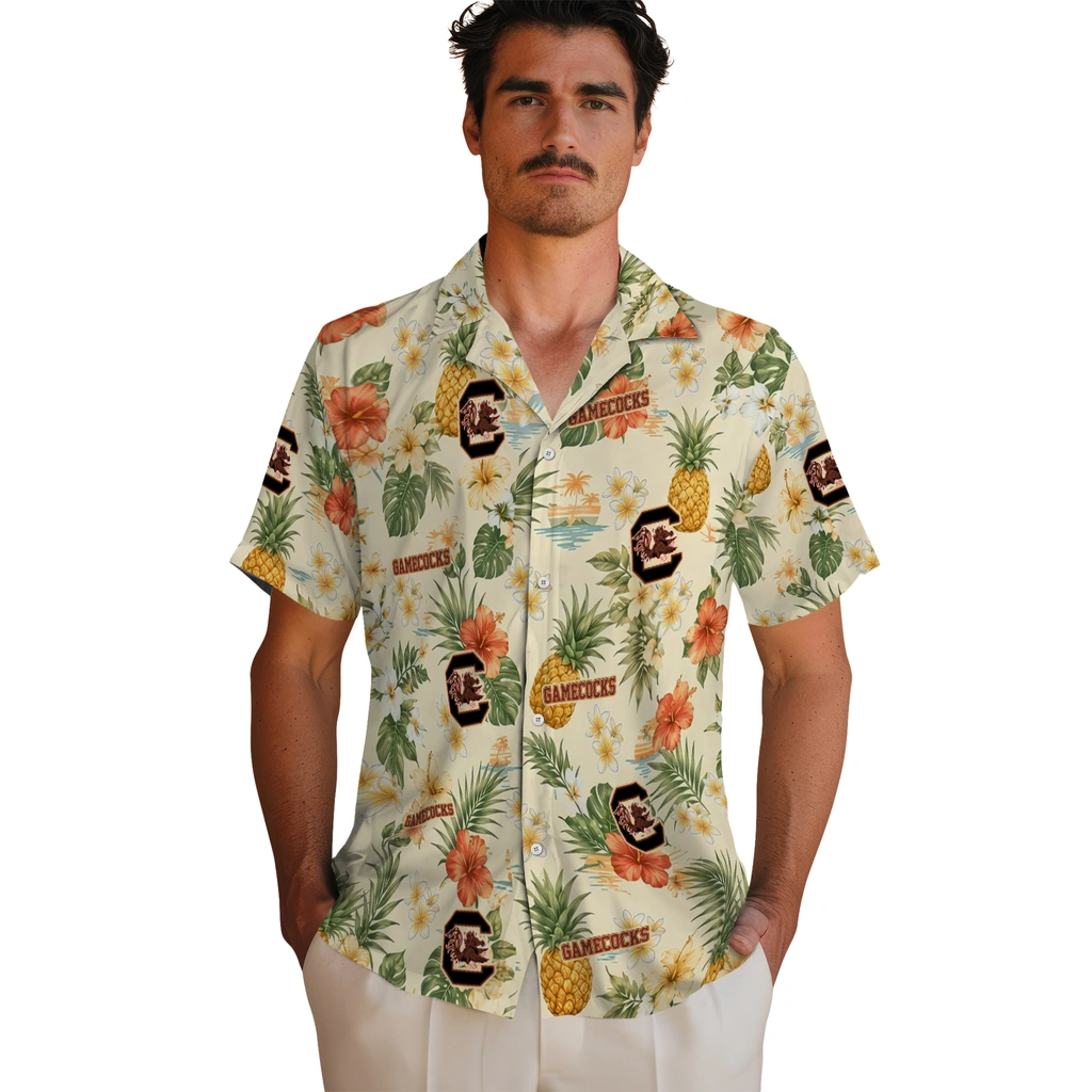 South Carolina Gamecocks Hawaiian Shirt - Personalized Cream South Carolina Gamecocks Hawaiian Shirt - Personalized Cream