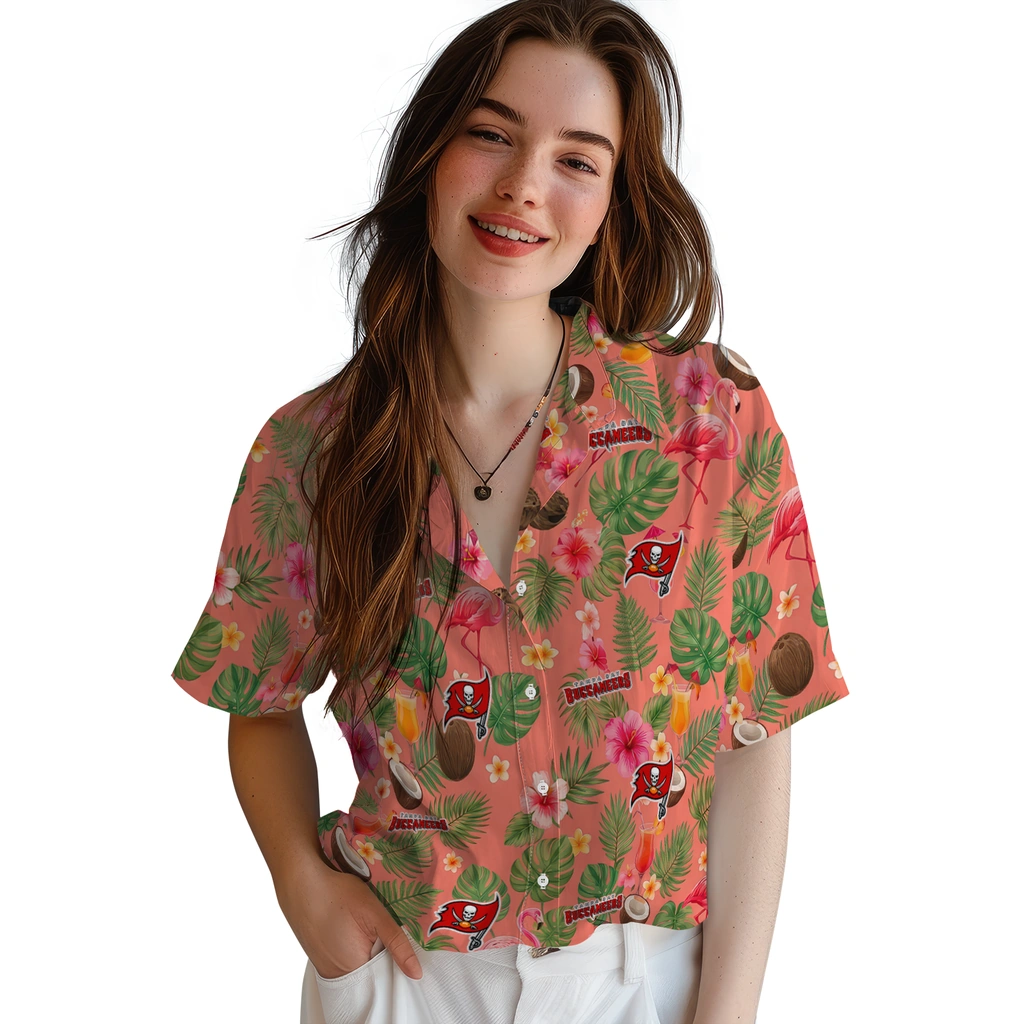 Tampa Bay Buccaneers Hawaiian Shirt - Customized Coral Pink Tampa Bay Buccaneers Hawaiian Shirt - Customized Coral Pink