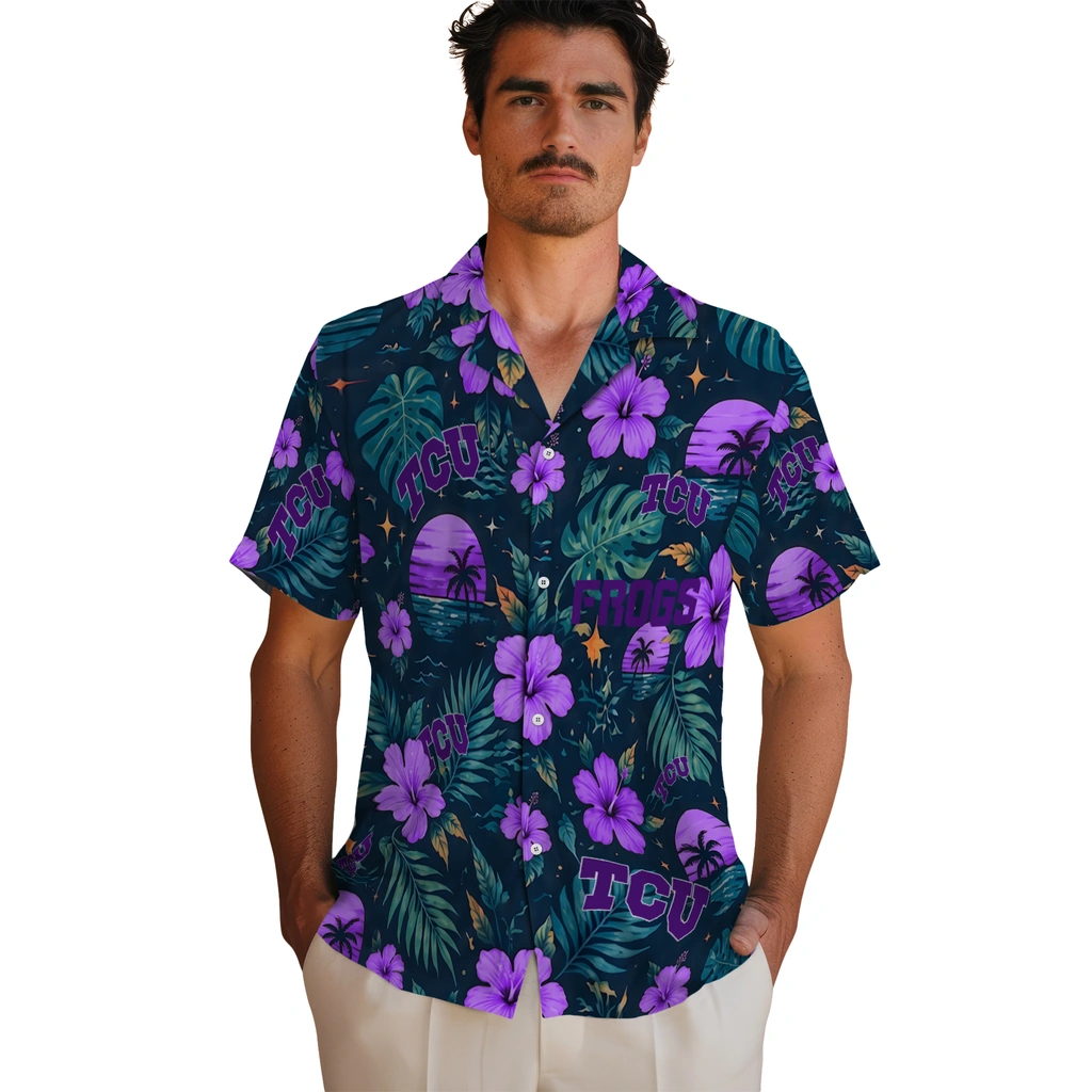 TCU Horned Frogs Hawaiian Shirt - Customized Purple Blue TCU Horned Frogs Hawaiian Shirt - Customized Purple Blue