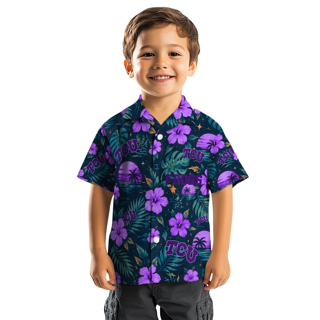 TCU Horned Frogs Hawaiian Shirt - Customized Purple Blue TCU Horned Frogs Hawaiian Shirt - Customized Purple Blue