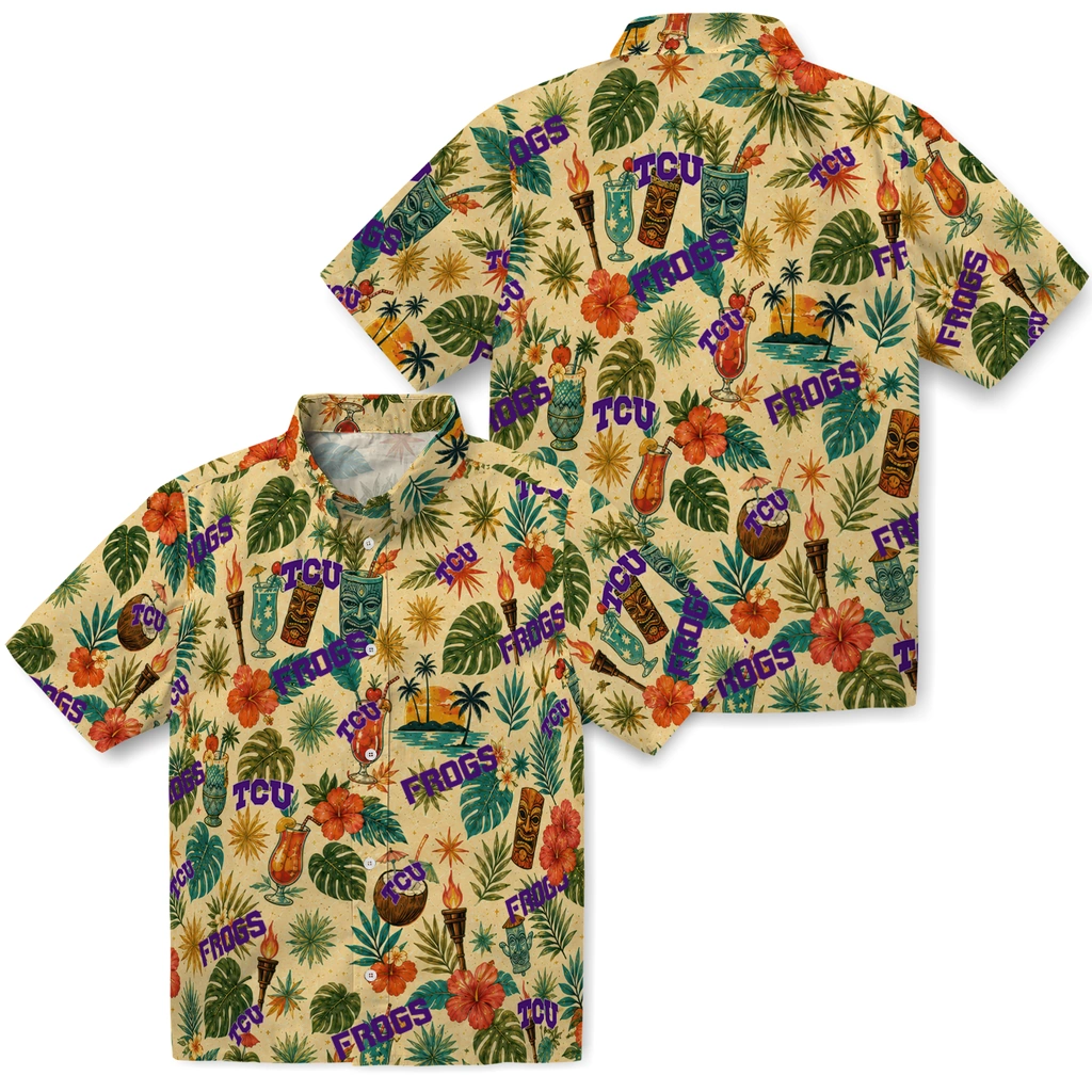 TCU Horned Frogs Hawaiian Shirt - Personalized Cream TCU Horned Frogs Hawaiian Shirt - Personalized Cream