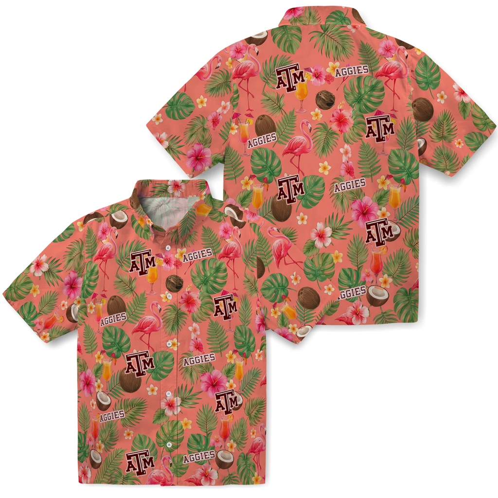 Texas A&M Aggies Hawaiian Shirt - Customized Coral Pink Texas A&M Aggies Hawaiian Shirt - Customized Coral Pink
