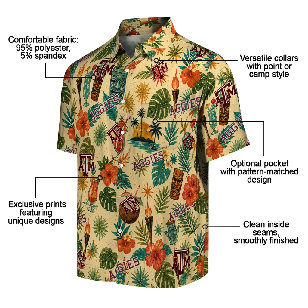 Texas A&M Aggies Hawaiian Shirt - Customized Cream Texas A&M Aggies Hawaiian Shirt - Customized Cream