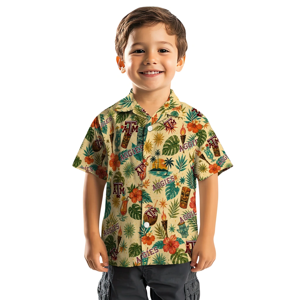 Texas A&M Aggies Hawaiian Shirt - Customized Cream Texas A&M Aggies Hawaiian Shirt - Customized Cream
