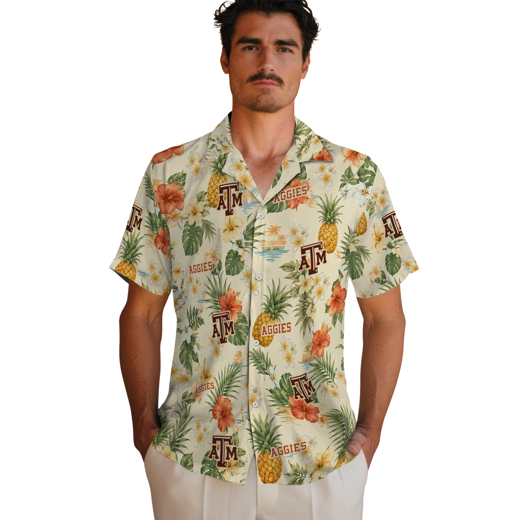 Texas A&M Aggies Hawaiian Shirt - Personalized Cream Texas A&M Aggies Hawaiian Shirt - Personalized Cream