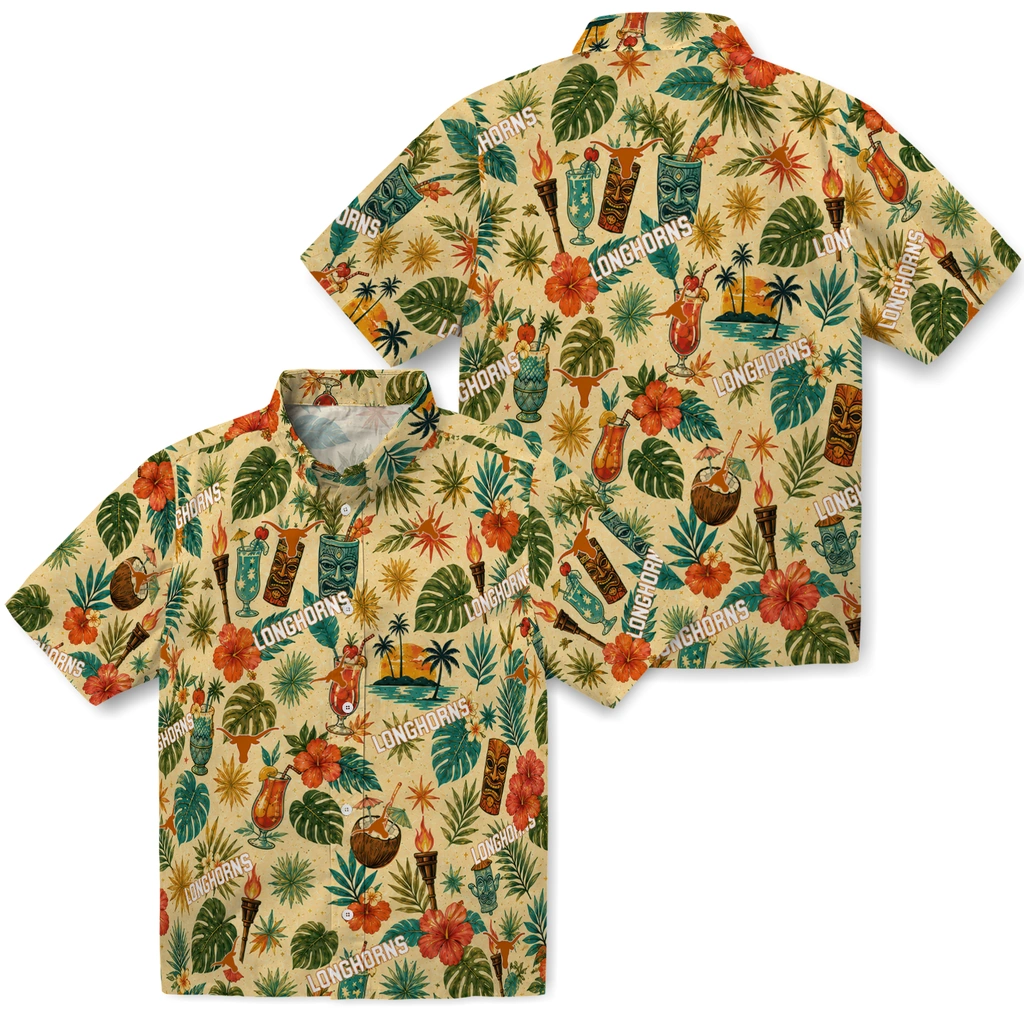 Texas Longhorns Hawaiian Shirt - Custom Cream Texas Longhorns Hawaiian Shirt - Custom Cream