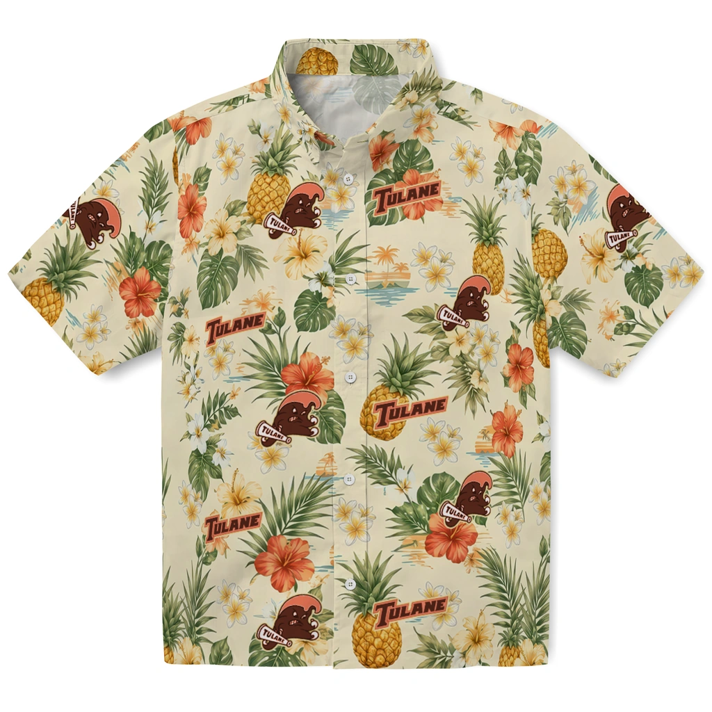 Tulane Green Wave Hawaiian Shirt - Custom Cream