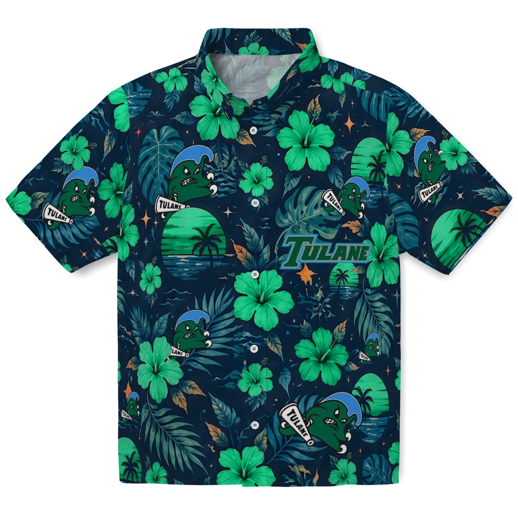 Tulane Green Wave Hawaiian Shirt - Customized Green Blue