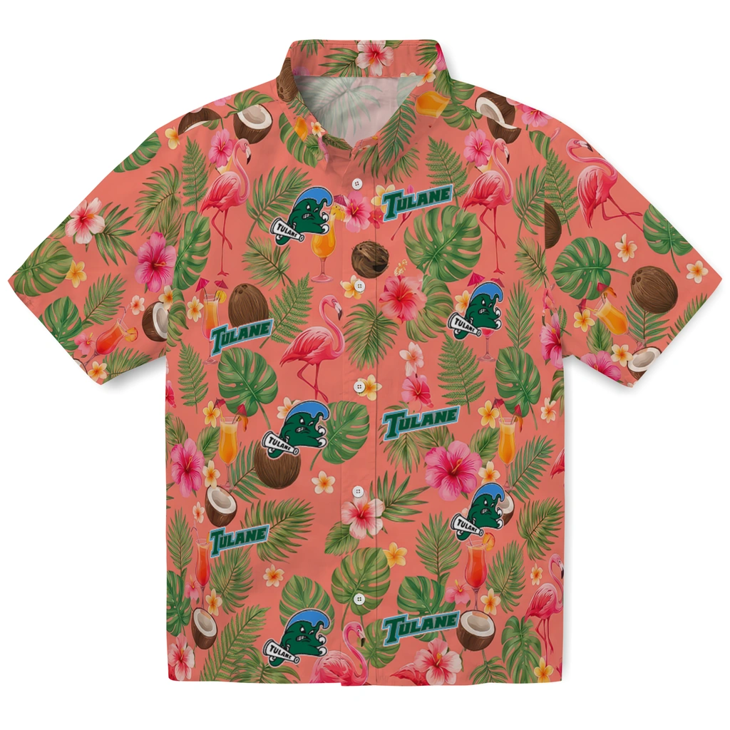 Tulane Green Wave Hawaiian Shirt - Personalized Coral Pink