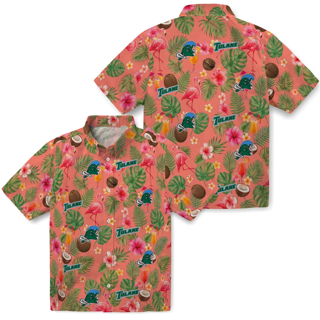 Tulane Green Wave Hawaiian Shirt - Personalized Coral Pink Tulane Green Wave Hawaiian Shirt - Personalized Coral Pink