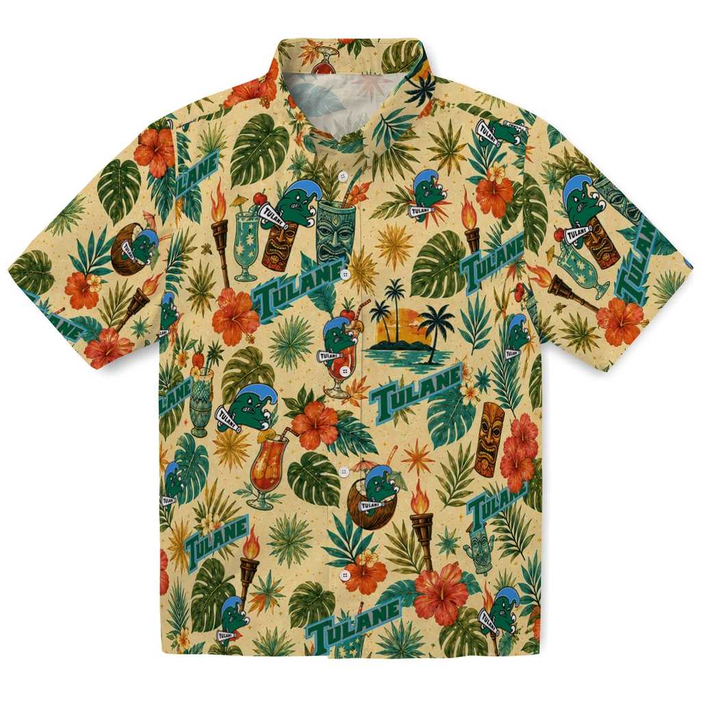 Tulane Green Wave Hawaiian Shirt - Personalized Cream