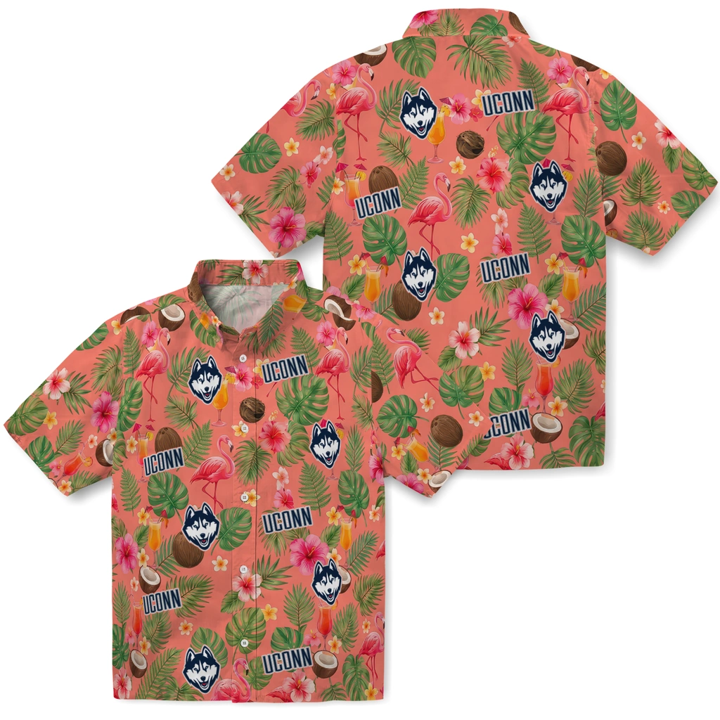 UConn Huskies Hawaiian Shirt - Customized Coral Pink UConn Huskies Hawaiian Shirt - Customized Coral Pink