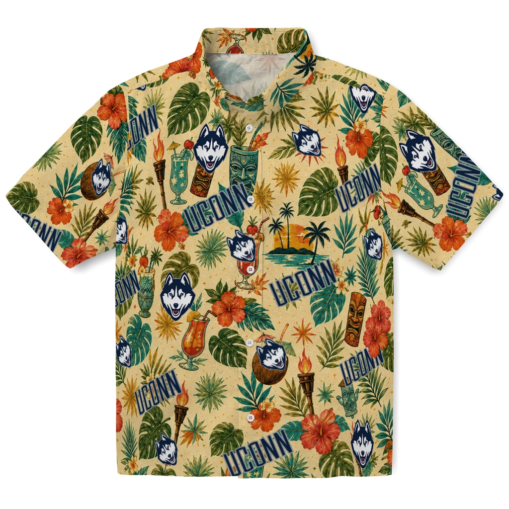 UConn Huskies Hawaiian Shirt - Customized Cream