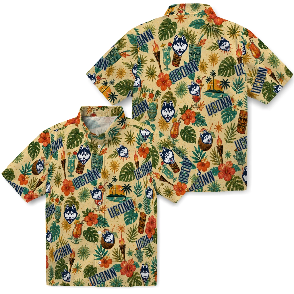 UConn Huskies Hawaiian Shirt - Customized Cream UConn Huskies Hawaiian Shirt - Customized Cream