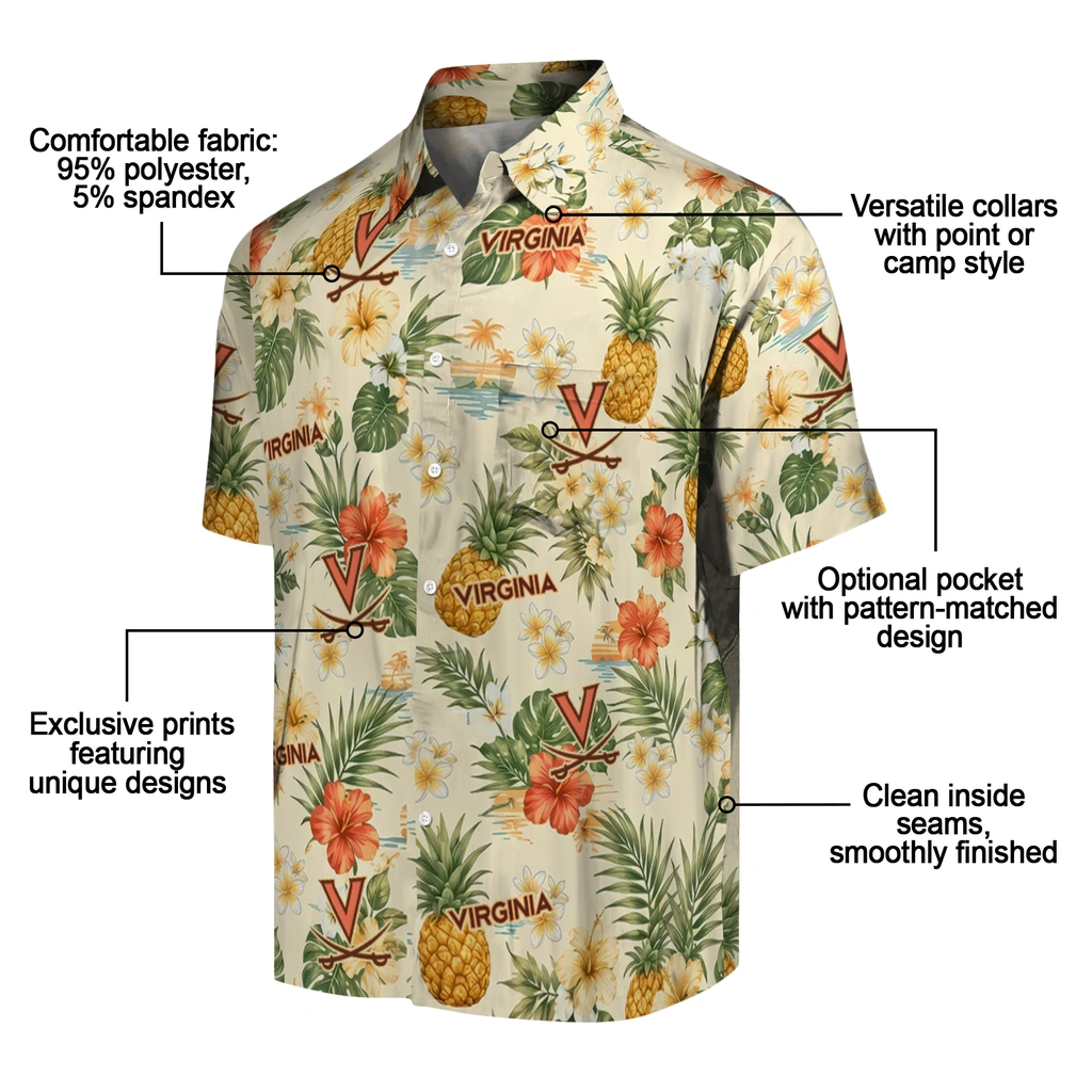 Virginia Cavaliers Hawaiian Shirt - Customized Cream Virginia Cavaliers Hawaiian Shirt - Customized Cream