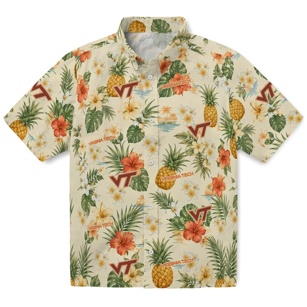 Virginia Tech Hokies Hawaiian Shirt - Custom Cream