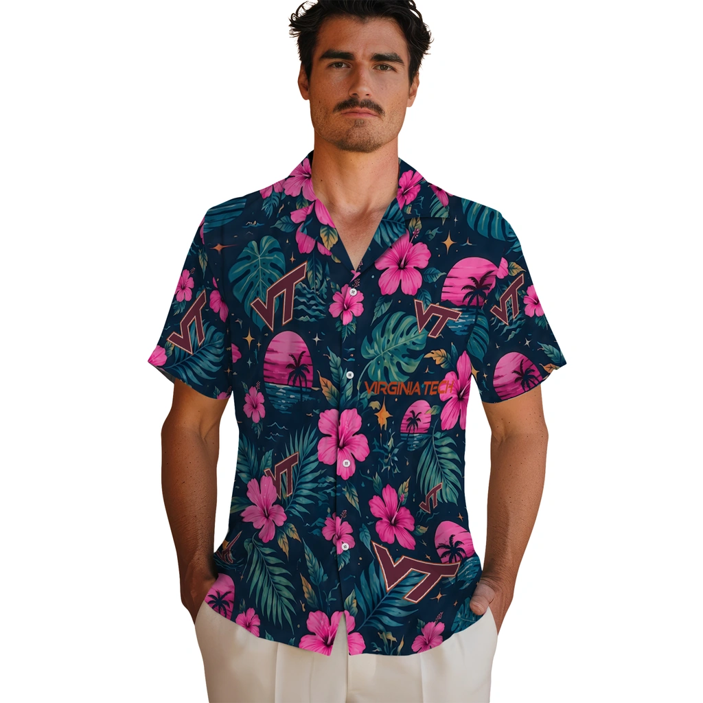 Virginia Tech Hokies Hawaiian Shirt - Customized Maroon Blue Virginia Tech Hokies Hawaiian Shirt - Customized Maroon Blue