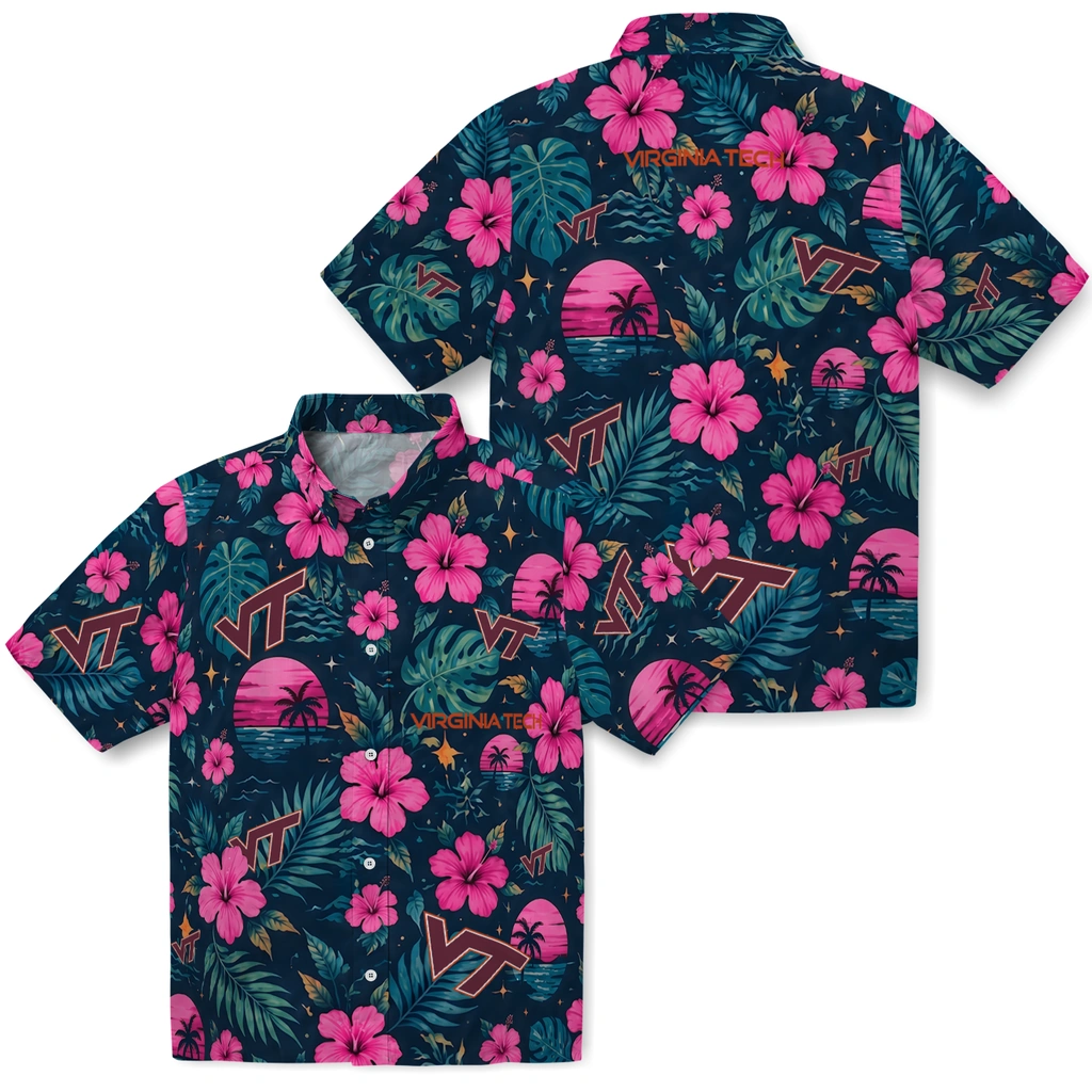 Virginia Tech Hokies Hawaiian Shirt - Customized Maroon Blue Virginia Tech Hokies Hawaiian Shirt - Customized Maroon Blue