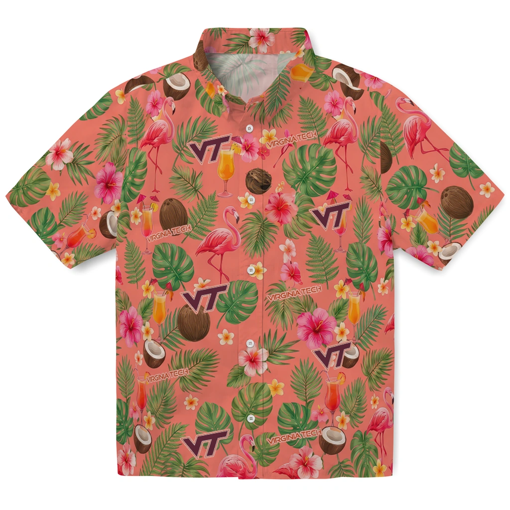 Virginia Tech Hokies Hawaiian Shirt - Personalized Coral Pink