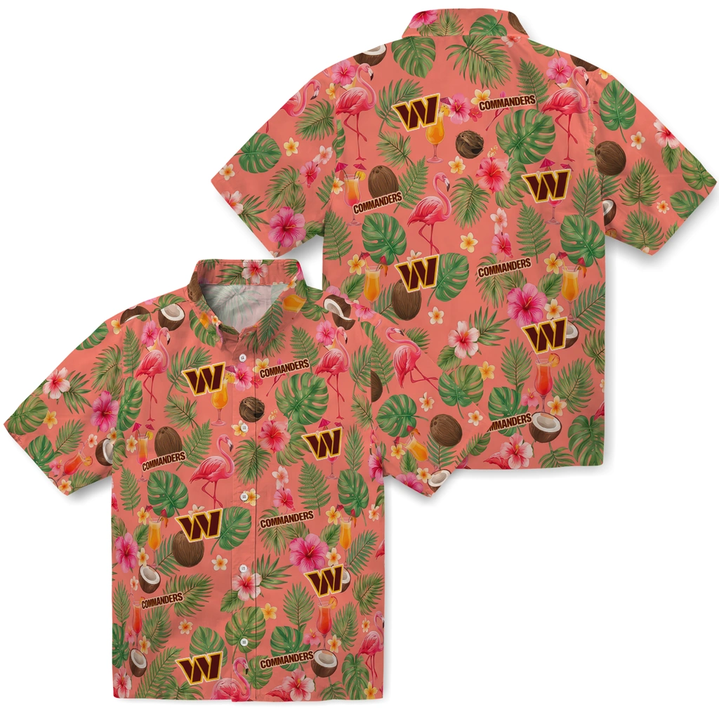 Washington Commanders Hawaiian Shirt - Custom Coral Pink Washington Commanders Hawaiian Shirt - Custom Coral Pink
