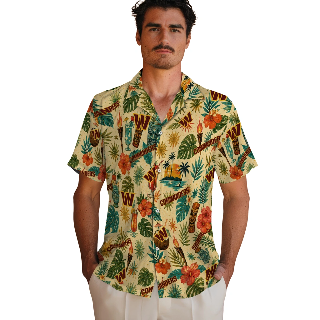 Washington Commanders Hawaiian Shirt - Custom Cream Washington Commanders Hawaiian Shirt - Custom Cream