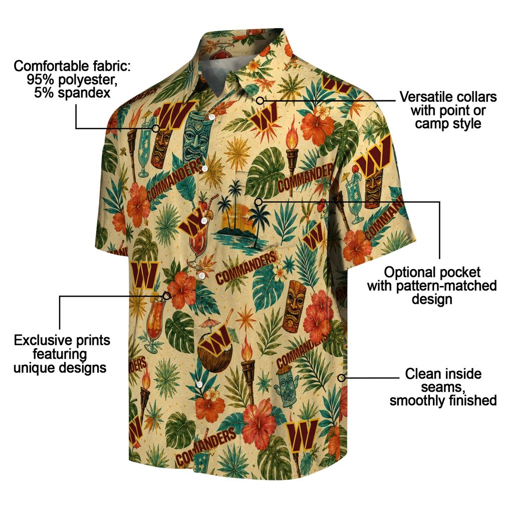 Washington Commanders Hawaiian Shirt - Custom Cream Washington Commanders Hawaiian Shirt - Custom Cream
