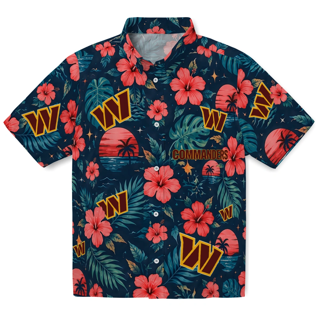Washington Commanders Hawaiian Shirt - Personalized Burgundy Blue