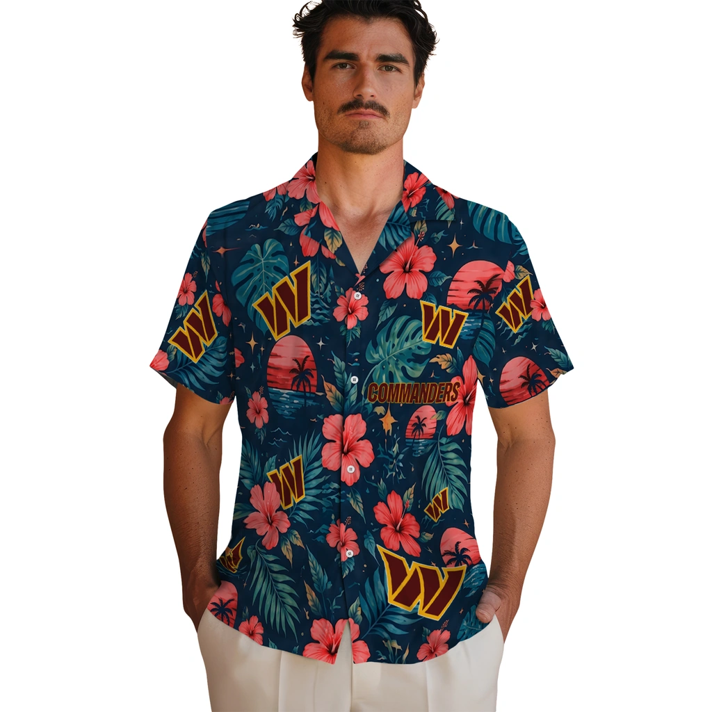 Washington Commanders Hawaiian Shirt - Personalized Burgundy Blue Washington Commanders Hawaiian Shirt - Personalized Burgundy Blue