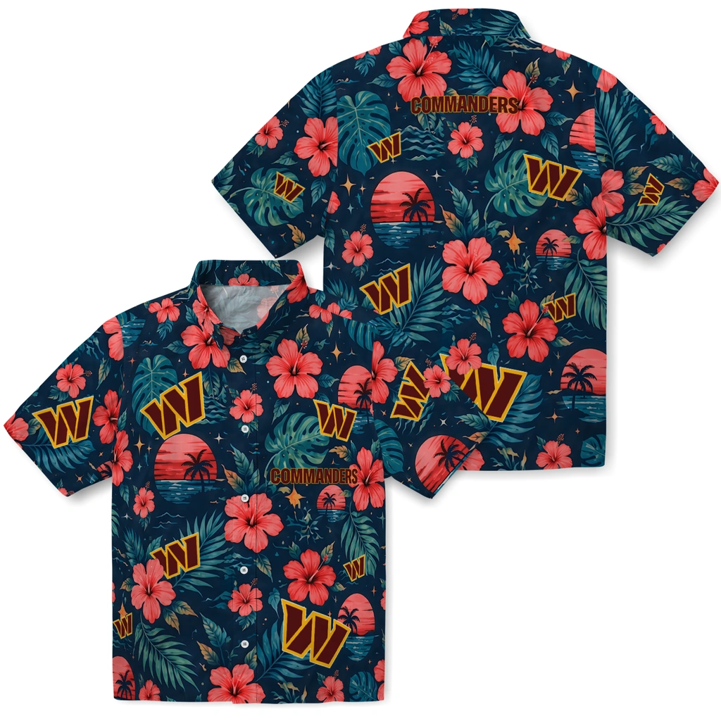 Washington Commanders Hawaiian Shirt - Personalized Burgundy Blue Washington Commanders Hawaiian Shirt - Personalized Burgundy Blue