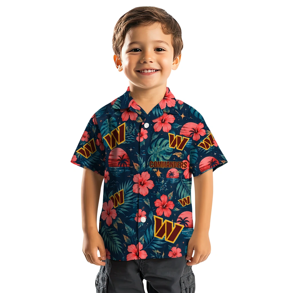 Washington Commanders Hawaiian Shirt - Personalized Burgundy Blue Washington Commanders Hawaiian Shirt - Personalized Burgundy Blue