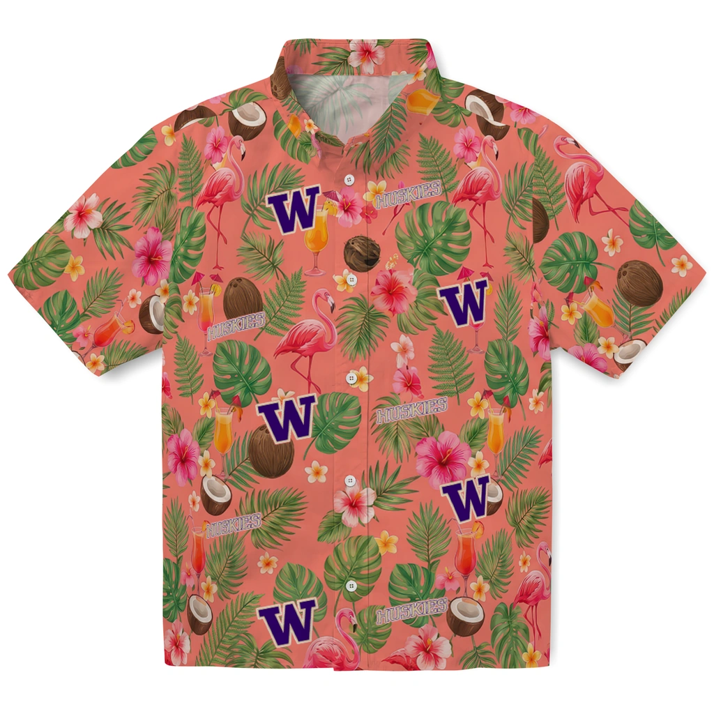 Washington Huskies Hawaiian Shirt - Custom Coral Pink
