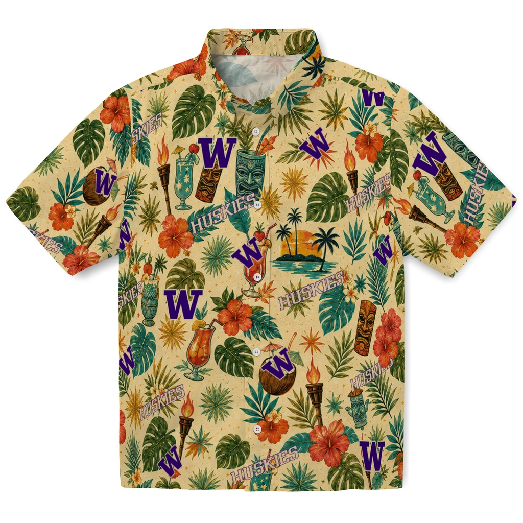 Washington Huskies Hawaiian Shirt - Custom Cream