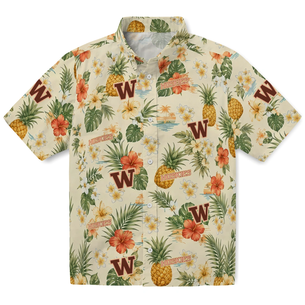 Washington Huskies Hawaiian Shirt - Customized Cream
