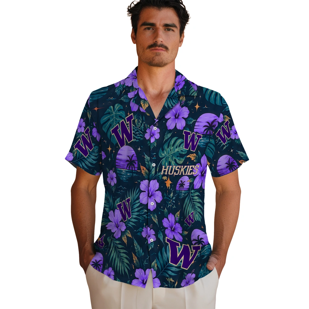 Washington Huskies Hawaiian Shirt - Personalized Purple Blue Washington Huskies Hawaiian Shirt - Personalized Purple Blue