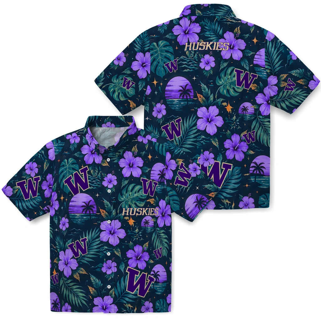 Washington Huskies Hawaiian Shirt - Personalized Purple Blue Washington Huskies Hawaiian Shirt - Personalized Purple Blue