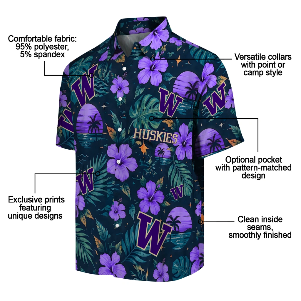 Washington Huskies Hawaiian Shirt - Personalized Purple Blue Washington Huskies Hawaiian Shirt - Personalized Purple Blue