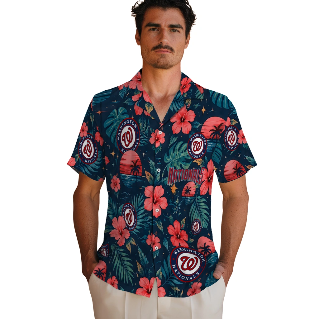 Washington Nationals Hawaiian Shirt - Custom Red Blue Washington Nationals Hawaiian Shirt - Custom Red Blue