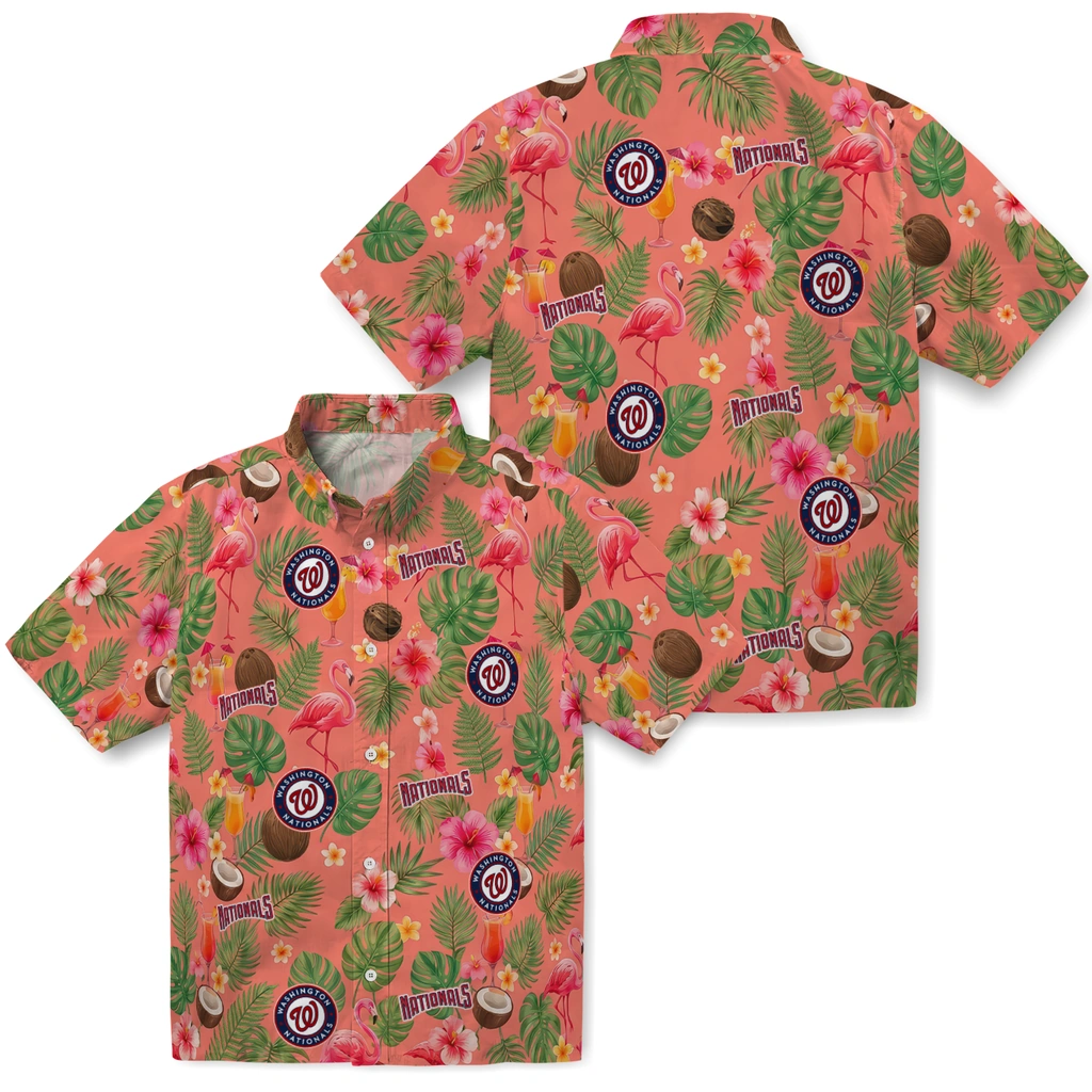 Washington Nationals Hawaiian Shirt - Customized Coral Pink Washington Nationals Hawaiian Shirt - Customized Coral Pink