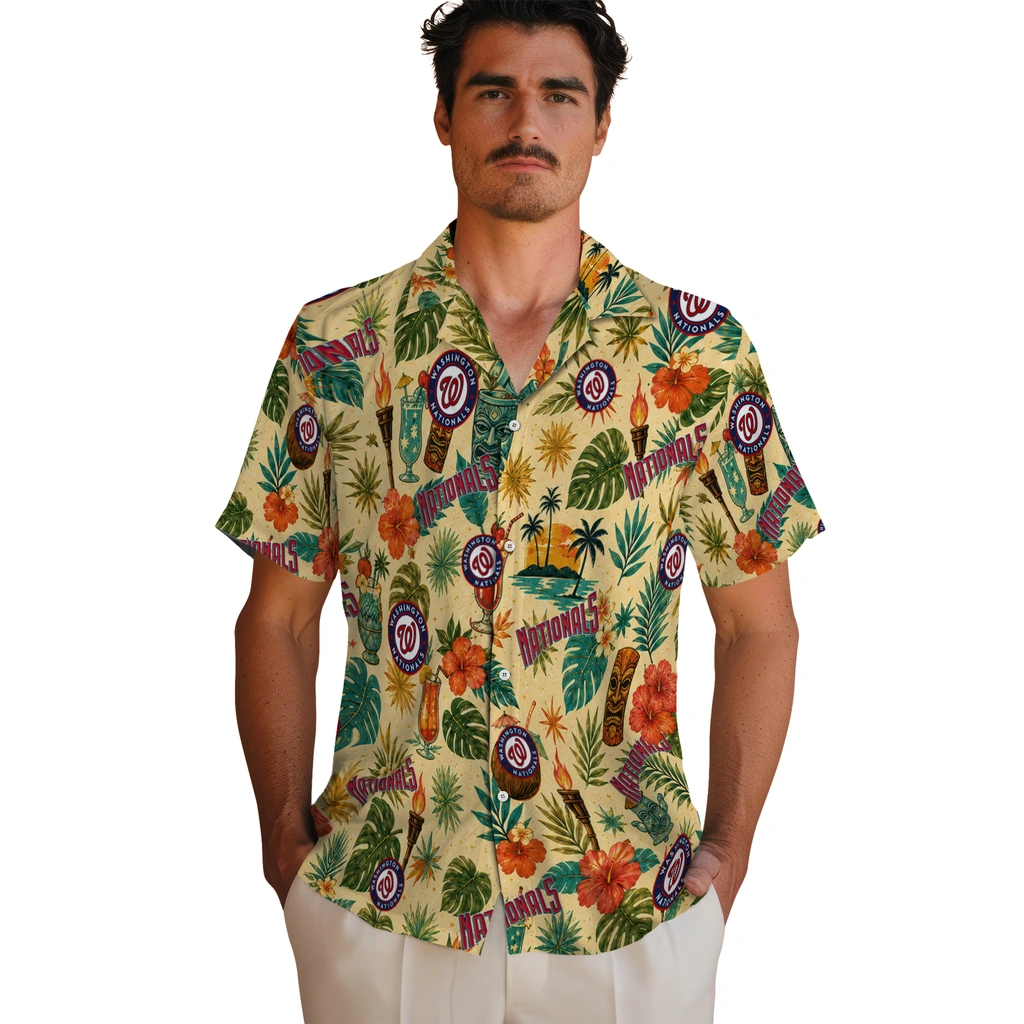 Washington Nationals Hawaiian Shirt - Customized Cream Washington Nationals Hawaiian Shirt - Customized Cream