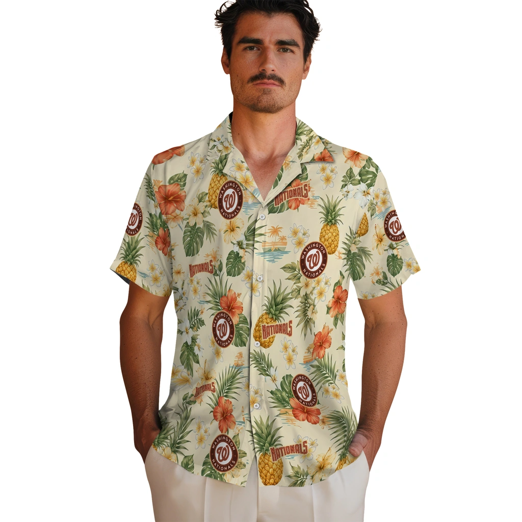Washington Nationals Hawaiian Shirt - Personalized Cream Washington Nationals Hawaiian Shirt - Personalized Cream