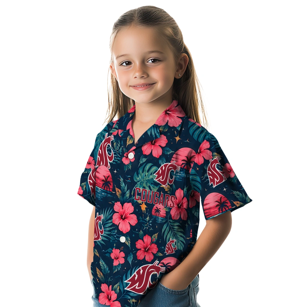 Washington State Cougars Hawaiian Shirt - Custom Crimson Blue Washington State Cougars Hawaiian Shirt - Custom Crimson Blue