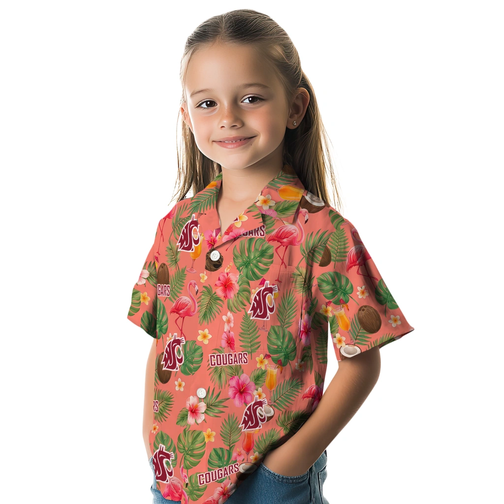 Washington State Cougars Hawaiian Shirt - Customized Coral Pink Washington State Cougars Hawaiian Shirt - Customized Coral Pink