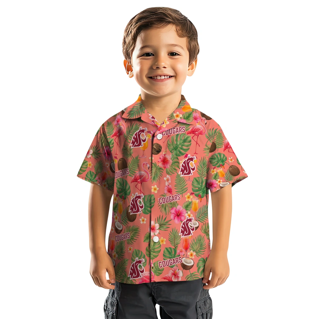 Washington State Cougars Hawaiian Shirt - Customized Coral Pink Washington State Cougars Hawaiian Shirt - Customized Coral Pink